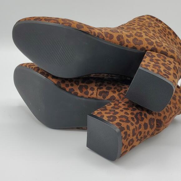Ann Taylor Loft Leopard Animal Print Block Ankle Boot Side Zip Bootie Shoe 7.5W - Picture 7 of 8